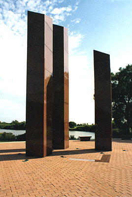 veterans engraved clay brick park with monoliths